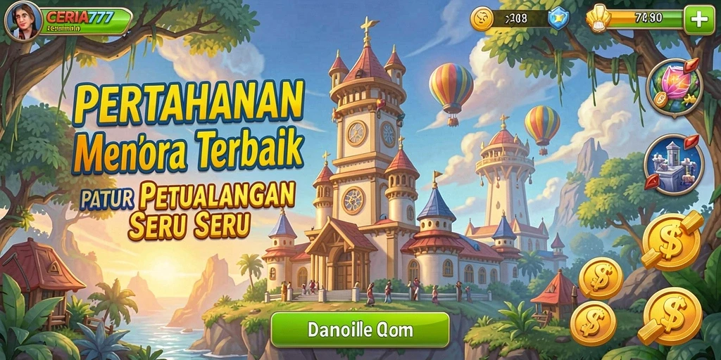 Screenshot gameplay CERIA777 menampilkan aksi menara pertahanan yang mendebarkan.
