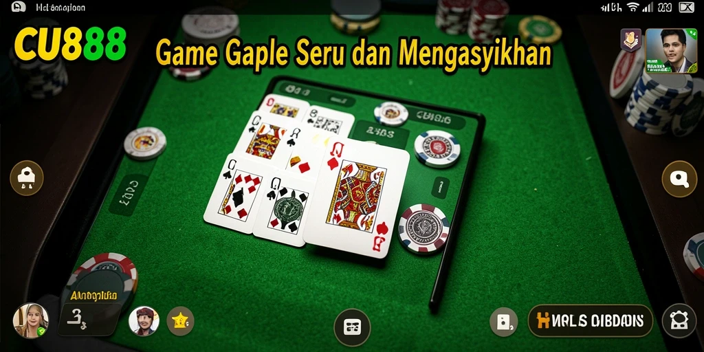 Screenshot CU888 menampilkan gameplay Gaple yang seru dan interaktif.