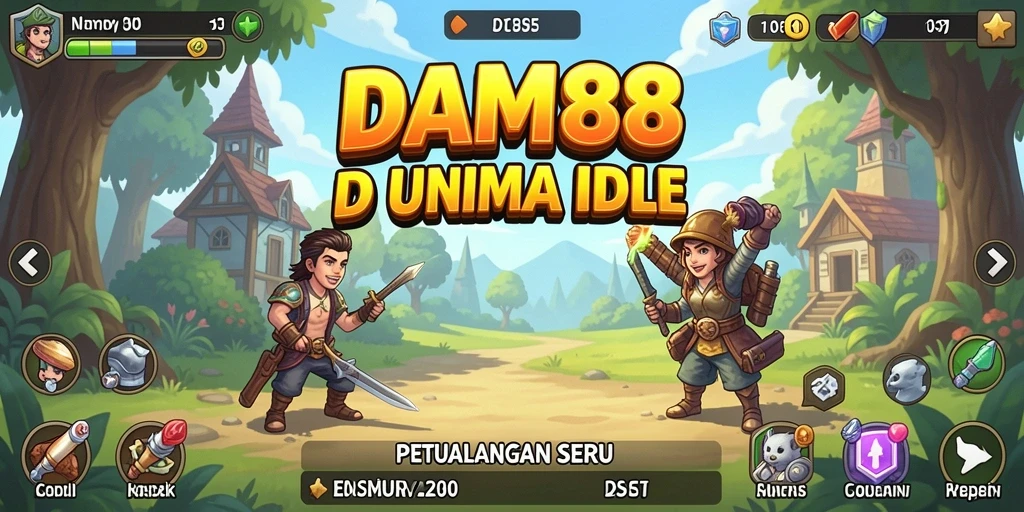 Screenshot menunjukkan karakter bermain di dunia Idle yang menyenangkan.