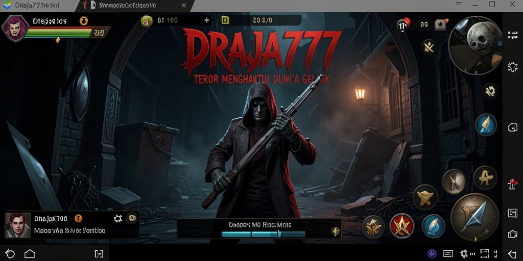 Tampilan gameplay DRAJA777 dengan suasana gelap dan mencekam.