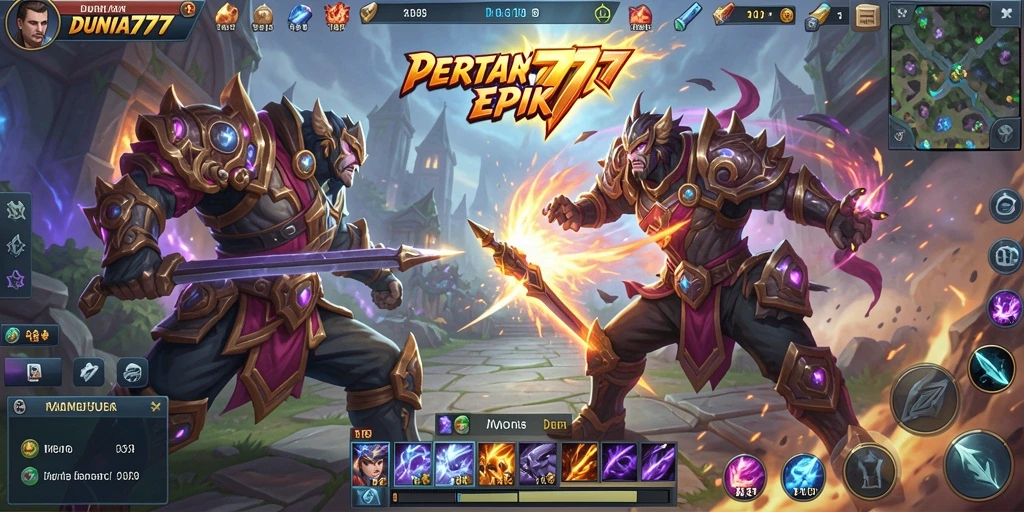 Tampilan menegangkan pertarungan dalam game MOBA DUNIA777.