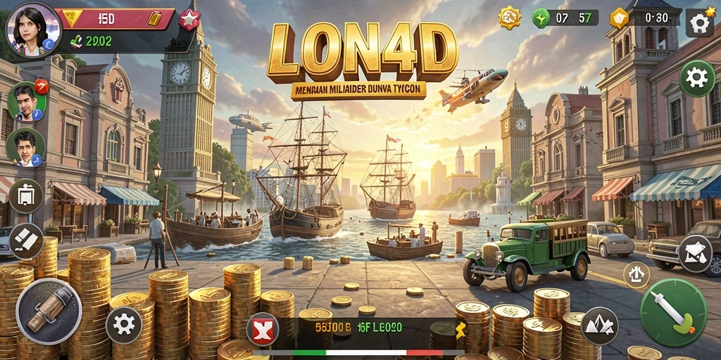 Tampilan gameplay <strong>LION4D</strong> dengan elemen bisnis yang menantang.