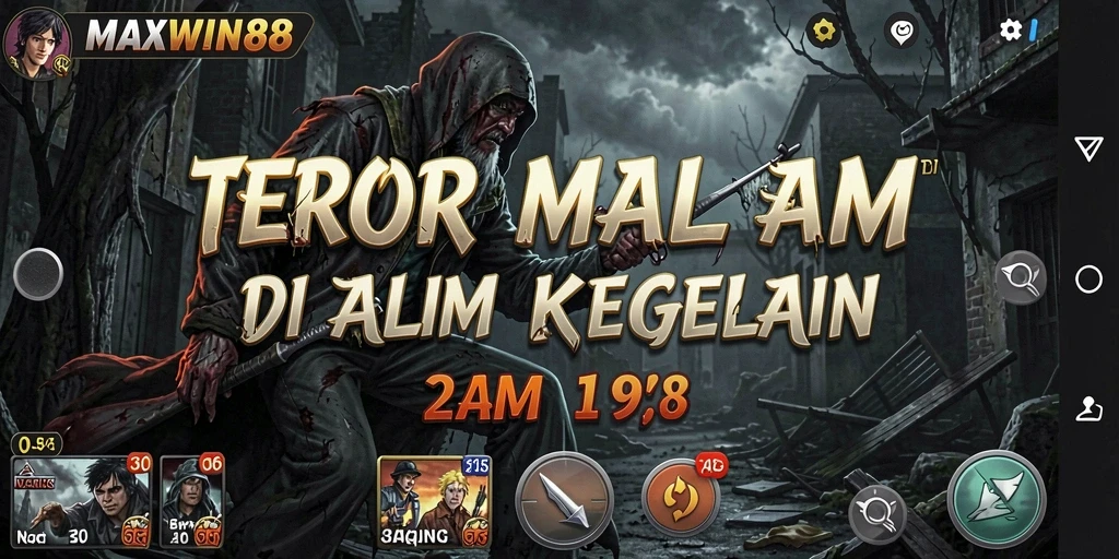 Tangkapan layar gameplay MAXWIN88 menampilkan suasana mencekam penuh horor.