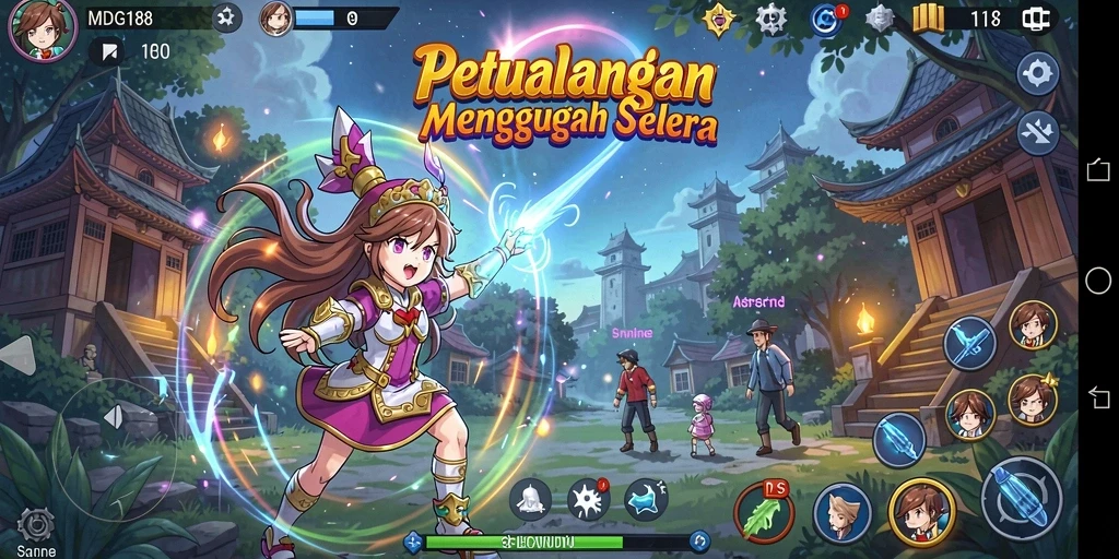 Screenshot gameplay MDG188 dengan karakter anime yang beraksi.