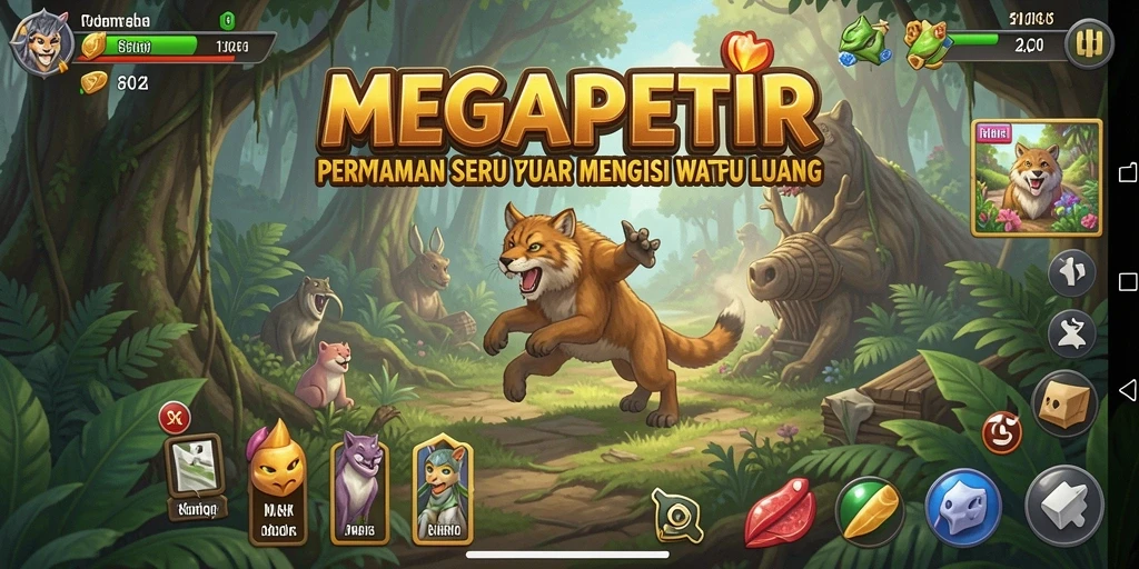 Tampilan utama game MEGAPETIR yang penuh warna dan seru.