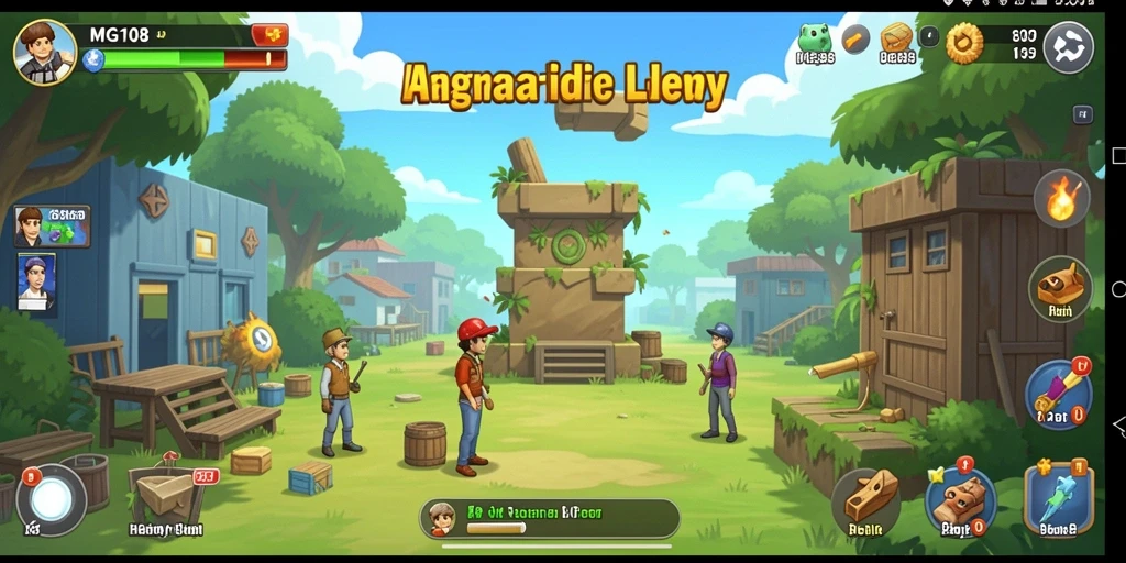Screenshot gameplay MG108 menampilkan karakter yang bekerja dalam mode Idle.