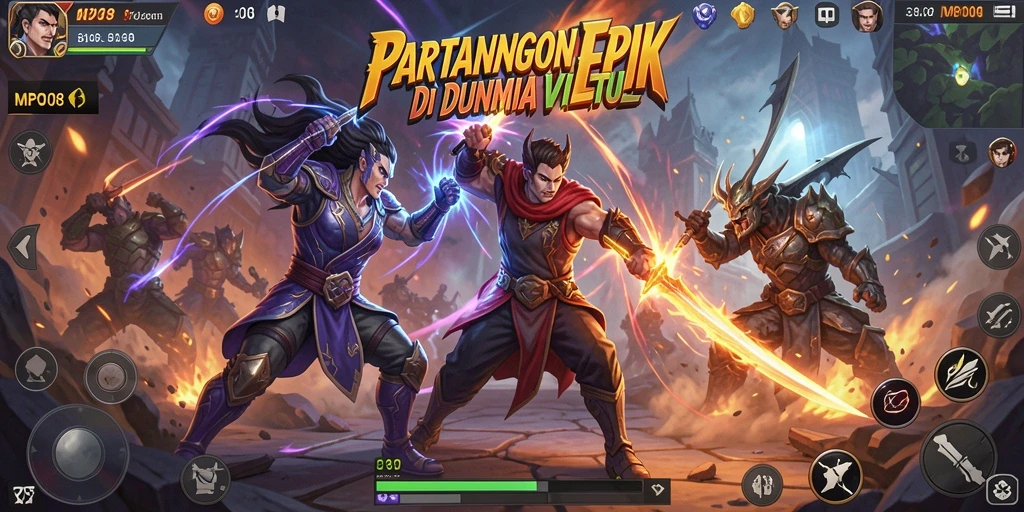 Screenshot MPO08 menampilkan pertarungan seru antara karakter dengan efek visual yang luar biasa.