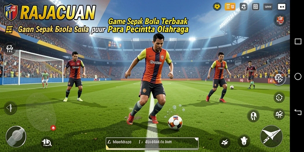 Screenshot gameplay yang menampilkan aksi sepak bola seru.