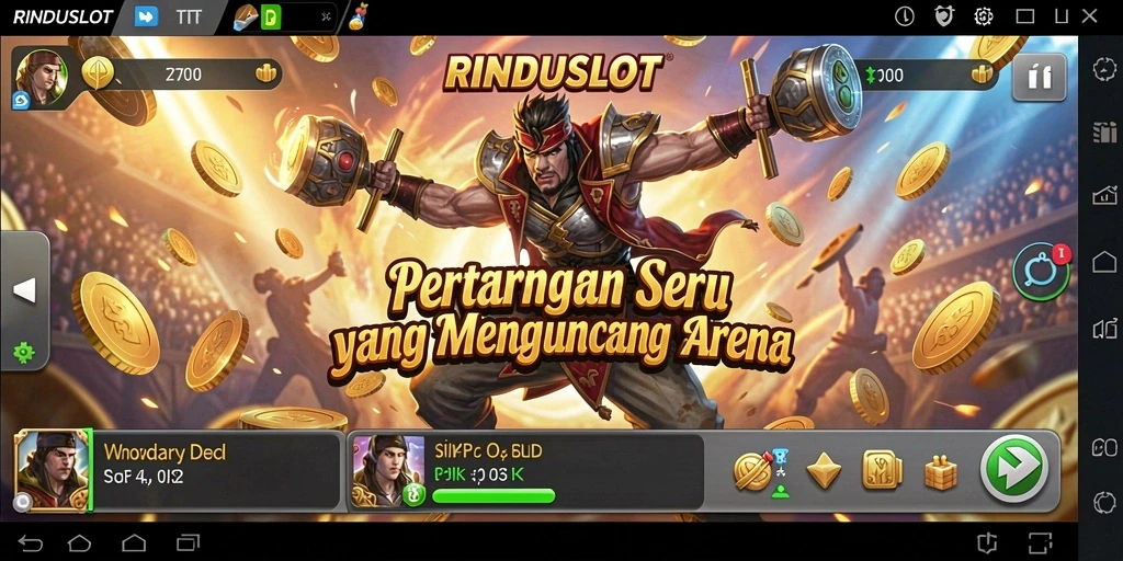 Screenshot RINDUSLOT dengan tampilan pertarungan yang seru dan grafis menawan.