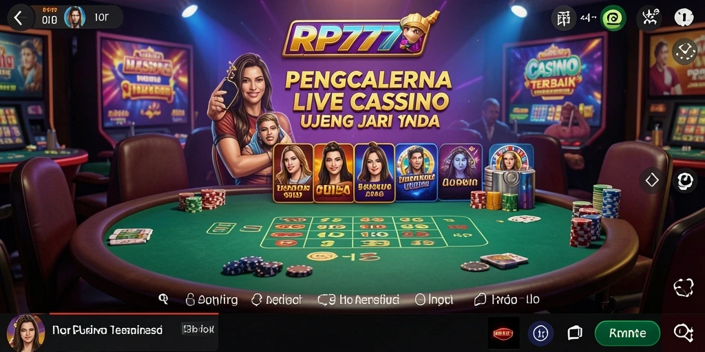 Screenshot gameplay RP777 menampilkan dealer live dan meja permainan yang menegangkan.